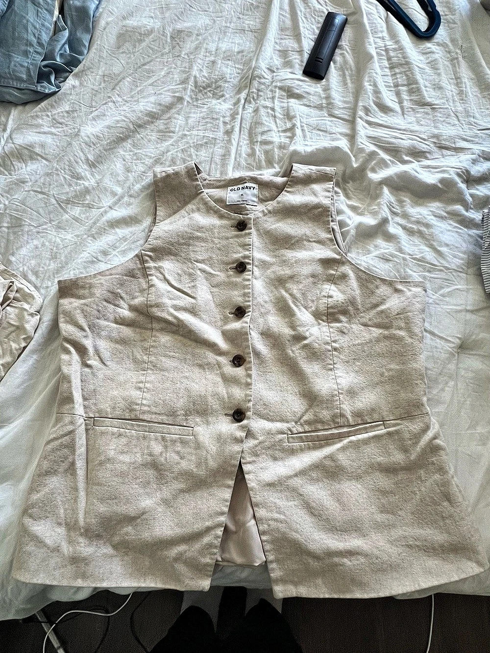 Old Navy Linen-Blend Button Front Vest Beige Medium
